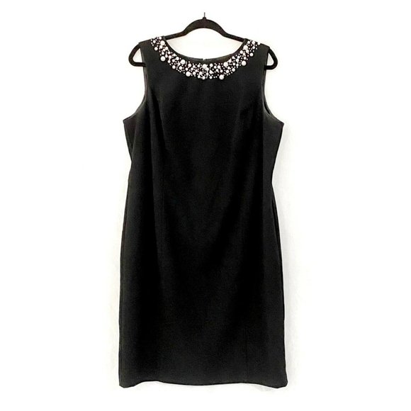Calvin Klein Sleeveless Pearl Embellished Neckline Black Sheath Dress Size 14W - Picture 7 of 9